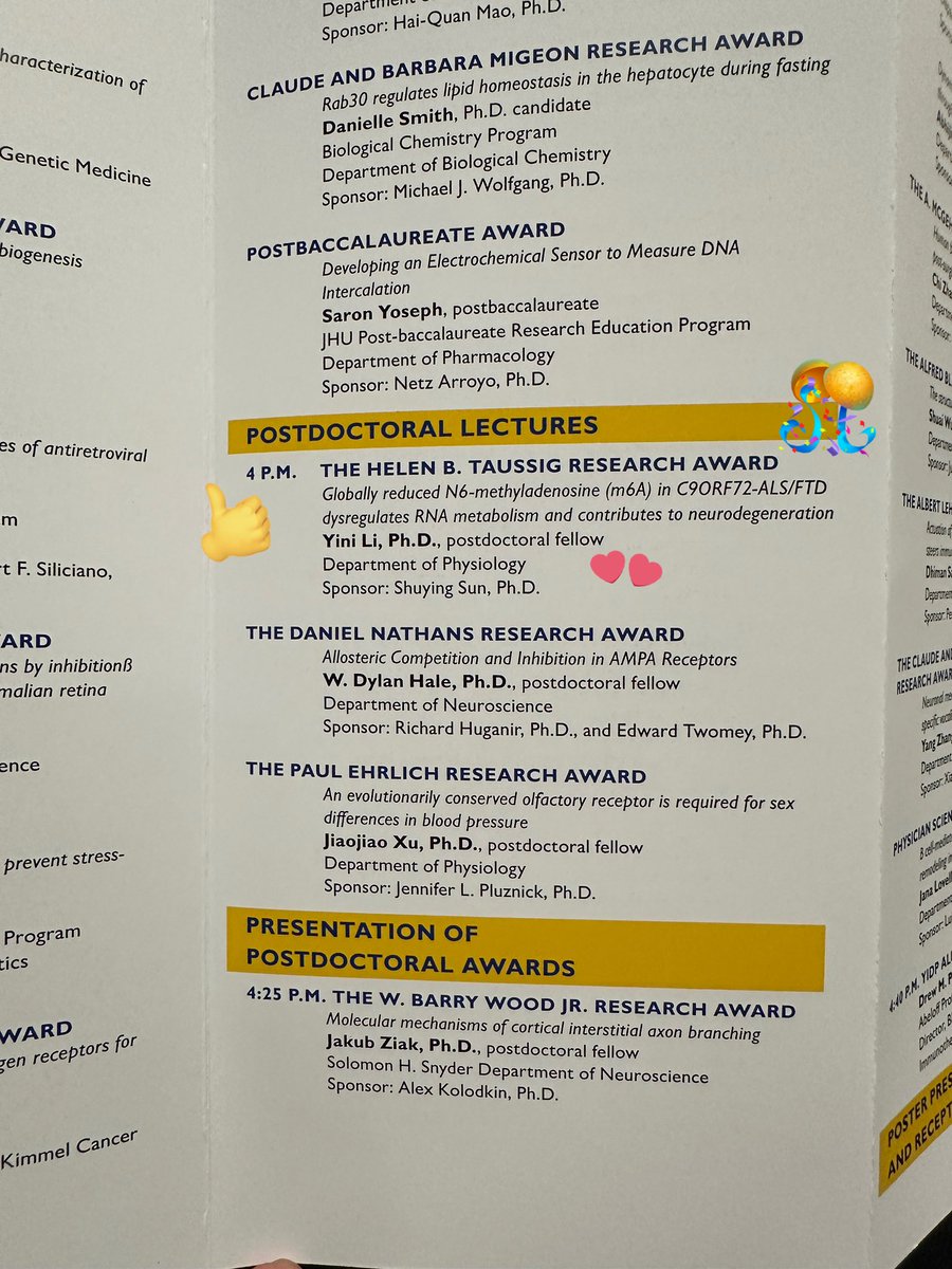 sunlab_jhu's tweet photo. 🎉 Big congrats to our lab's postdoc Yini Li for winning the Helen B. Taussig Research Award of the 47th annual Young Investigators’ Day! 🏆 Here’s to many more achievements on your incredible journey! https://t.co/RTjm60J2Zo