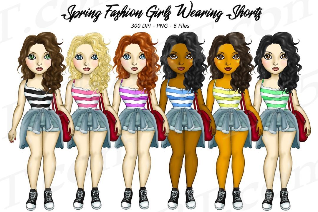 Spring Fashion Girls Casual Outfits Clipart PNG By I365art 🌈 buff.ly/3IAvfNp