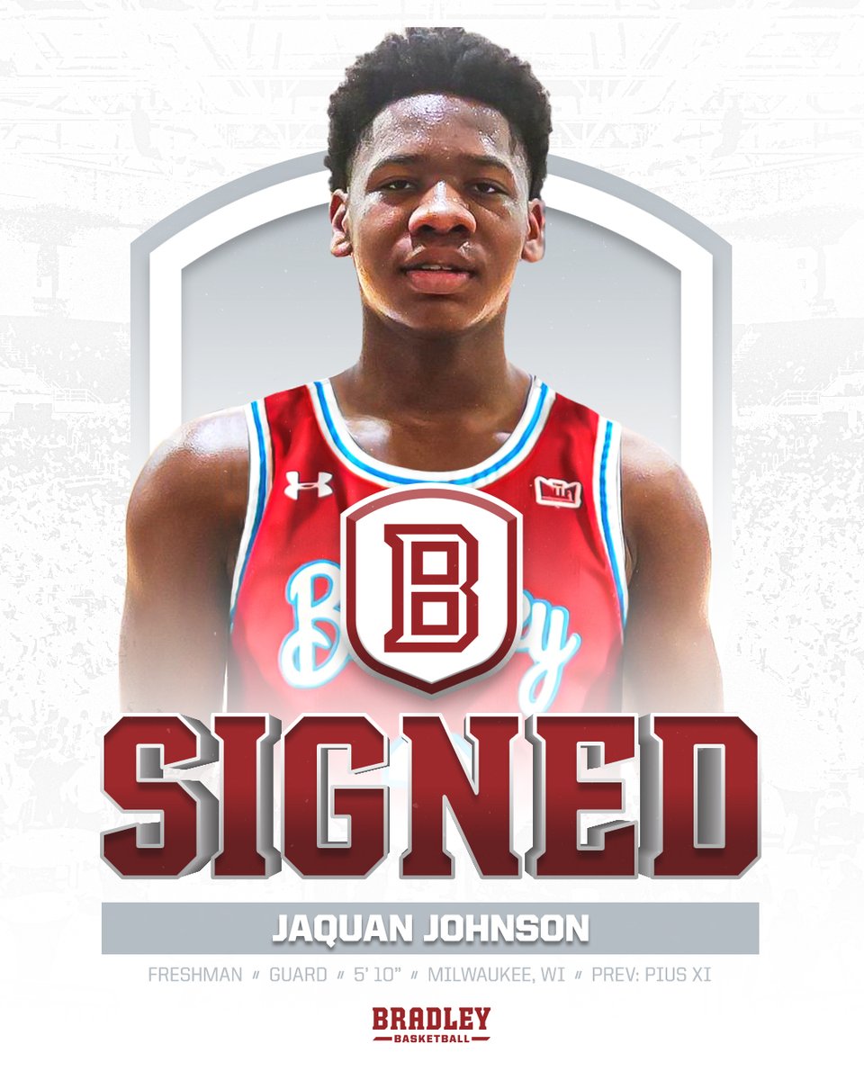 BradleyUMBB's tweet photo. 𝙊𝙛𝙛𝙞𝙘𝙞𝙖𝙡𝙡𝙮 𝙖 𝘽𝙧𝙖𝙫𝙚! 🏀 🖊️ 

Jaquan Johnson continues the MKE ➡️ PIA connection! Jaquan comes to Bradley by way of Pius XI in Milwaukee, WI. https://t.co/rRBxUwgK2E