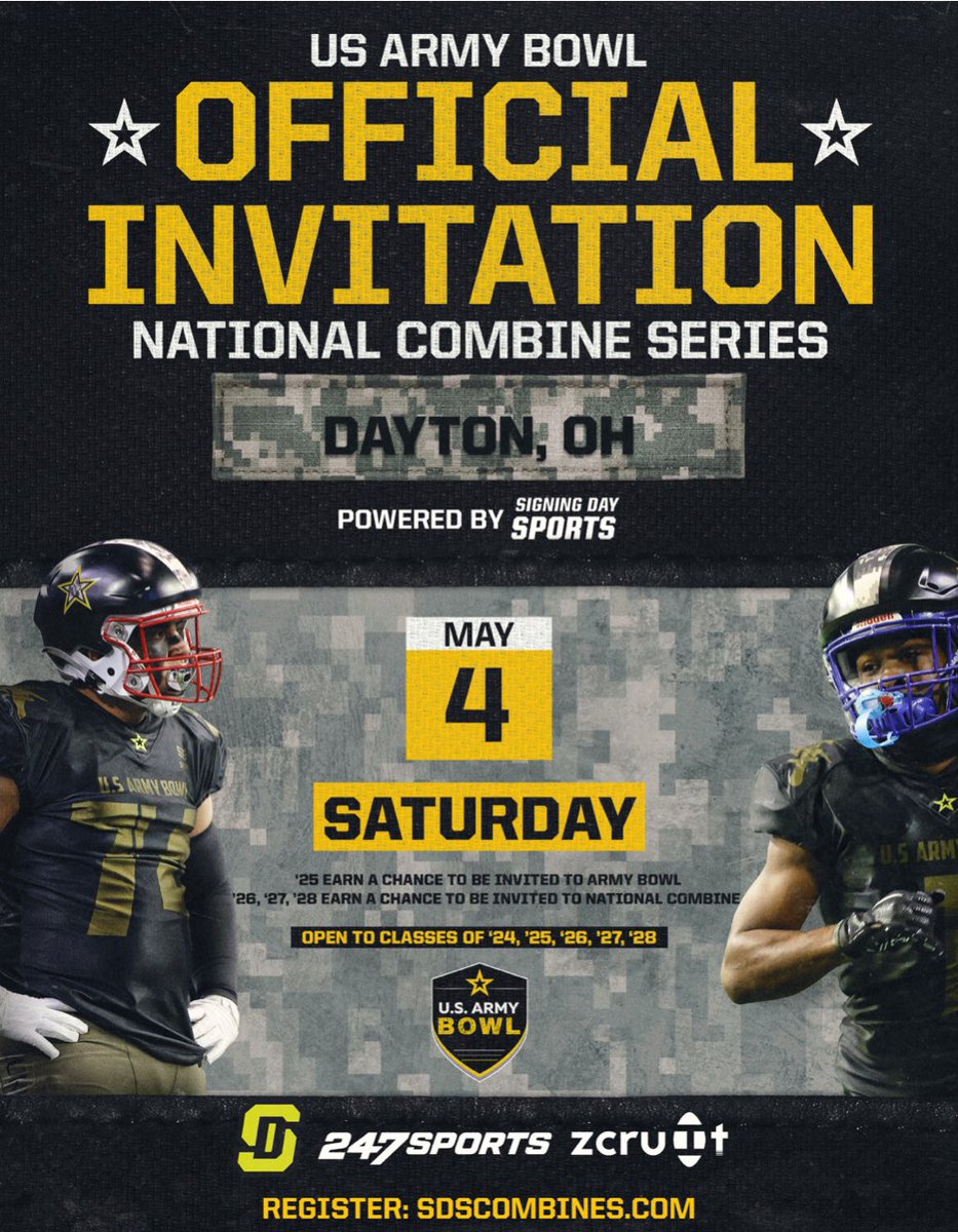 Grateful for the invite @MattSeiler_SDS to the US Army Bowl Combine. @USArmyBowl