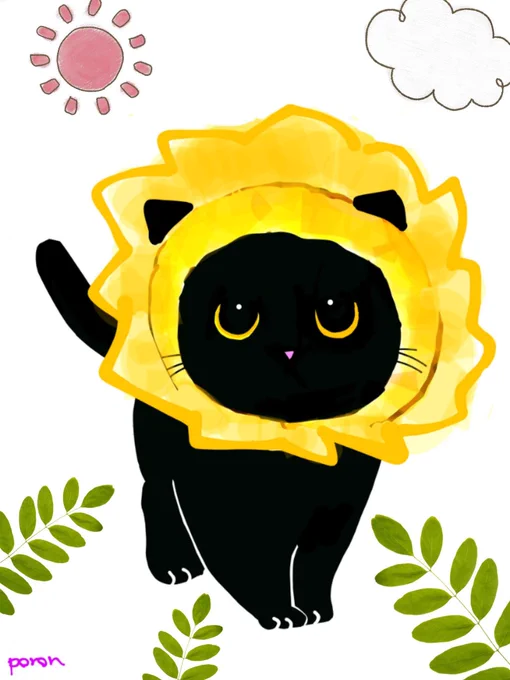 おはよーガオにゃんネコ#イラスト #黒ねこ 