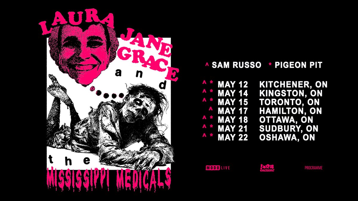 The legendary @LauraJaneGrace is heading across Ontario next month with her epic band, the Mississippi Medicals🔥Special guests @samrussomusic + new support added Pigeon Pit. Tickets are moving fast: found.ee/LauraJaneGrace…