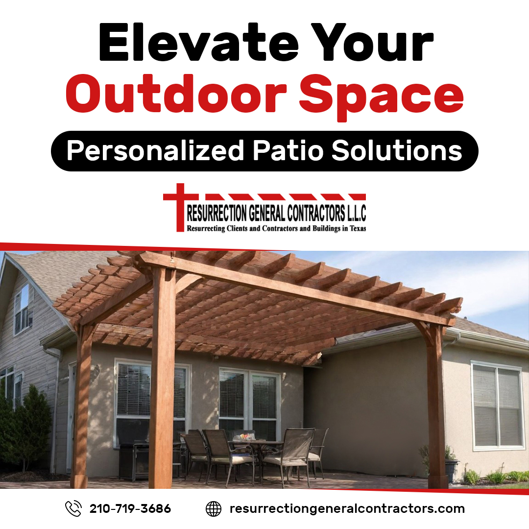 ResurrectionGen's tweet image. Transform your outdoor oasis with #ResurrectionGeneralContractors! Personalized patio construction tailored to your space. Concrete, pavers, or stonework - your dream, our expertise. Reach out today at 210-719-3686 or visit resurrectiongeneralcontractors.com 

#PatioConstructionServices