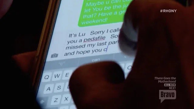 dorindadeadly's tweet photo. It’s Lu    Sorry I called you a pedafile #RHONY https://t.co/VwvxCCWDwg