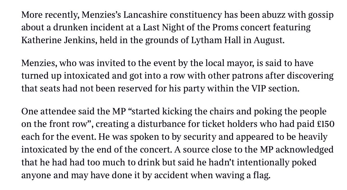 This Tory mp getting repeatedly blackmailed, paying his blackmailers out of his secretary’s ISA, getting dogs drunk and causing a ruckus at a Katherine Jenkins concert is tbh not wildly abnormal for a backbencher right now