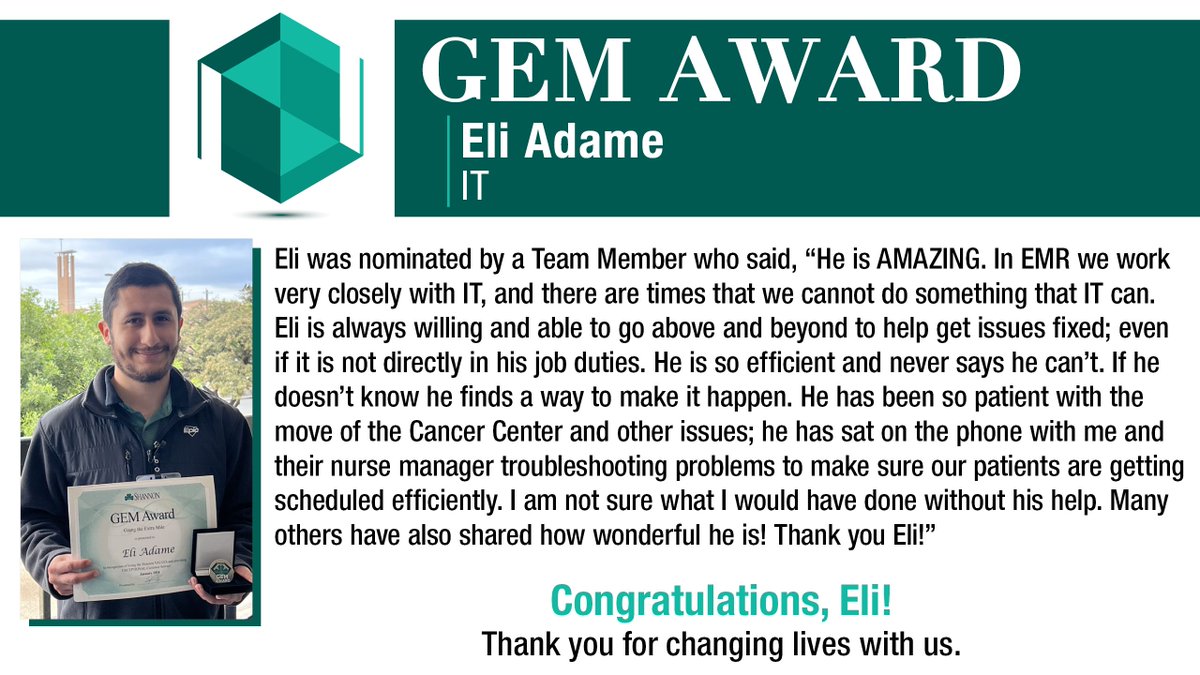 GEM Award Winner, Eli Adame, IT
#changinglivestogether #exceptionalpeople