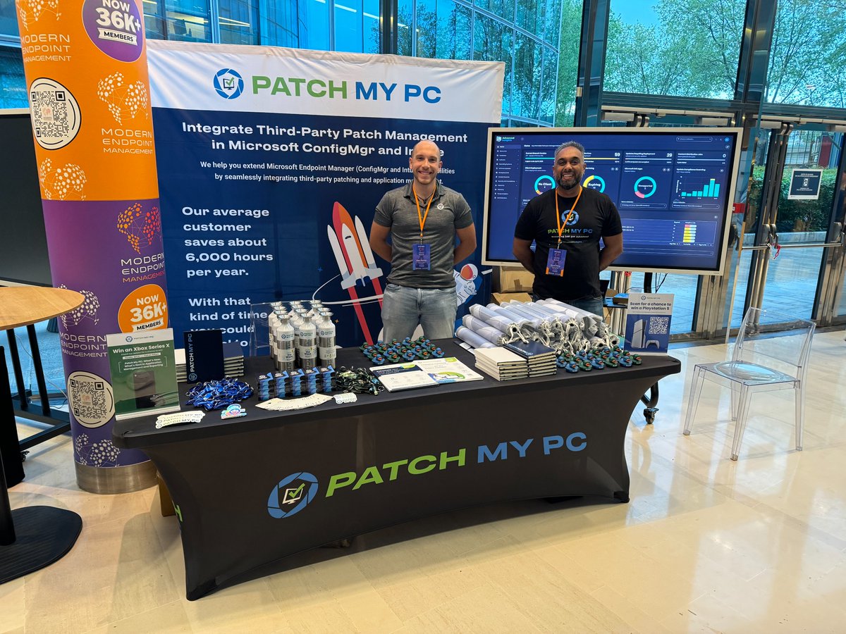 PatchMyPC's tweet photo. The #PatchMyPCteam is representing us at @MemSummit this week๐ Join @Keeran_K_Mistry and @WoutVergauwen tomorrow at 11:45am for our speaker session, and make sure to stop by the booth for some #PatchMyPC swag while you're making friends in this awesome community we're a part of! https://t.co/TKJplJXYfT
