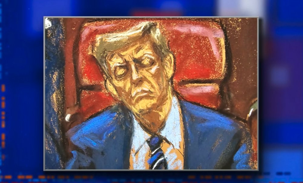 I love dramatic courtroom sketches! Also soporific ones! (From yesterday, via @CBS.) #Snoreleone #TrumpTrial