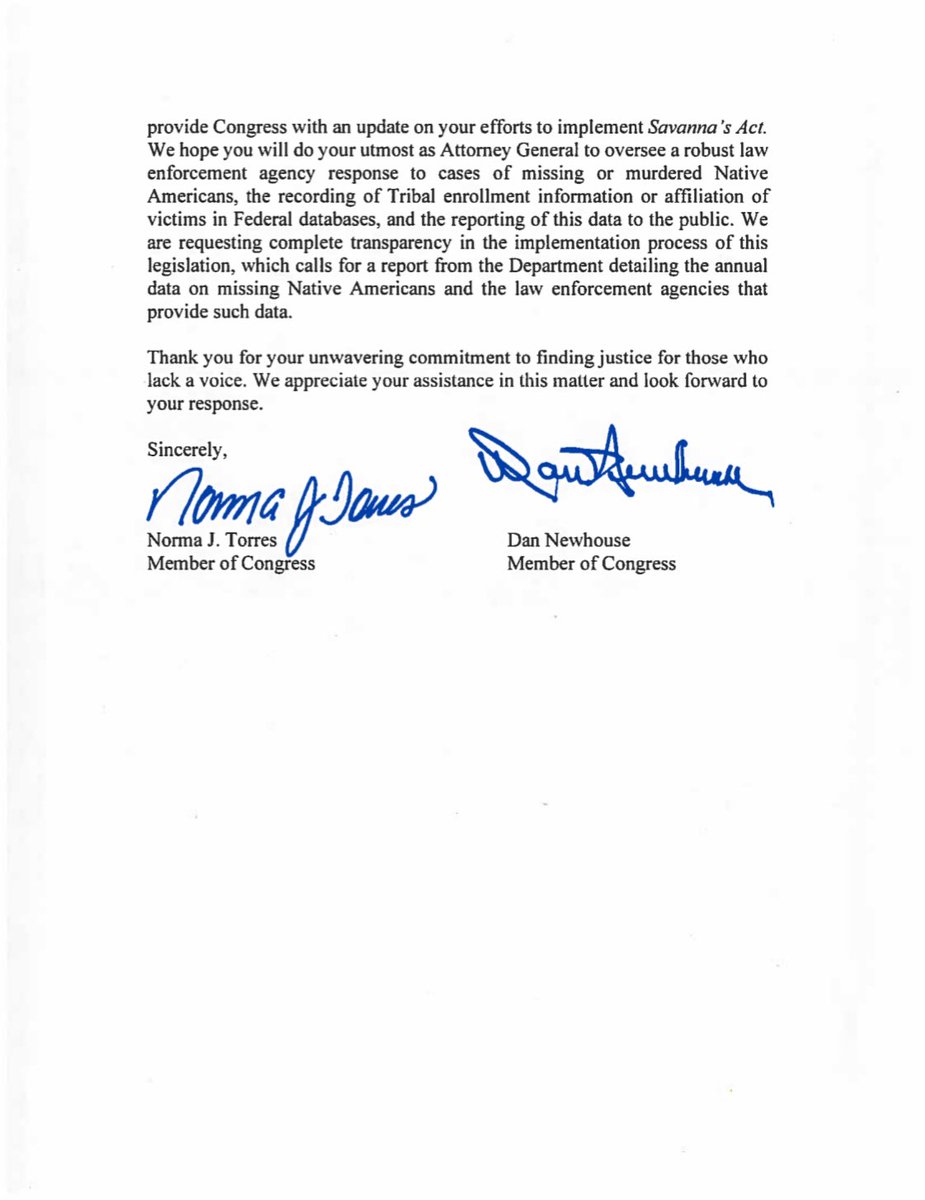 Over three years ago Savanna’s Act was signed into law, yet we are still seeing critical MMIW cases not accounted for. We need immediate answers from AG Garland on the DOJ’s failure to enforce this law as this crisis continues to harm indigenous communities in Central Washington.