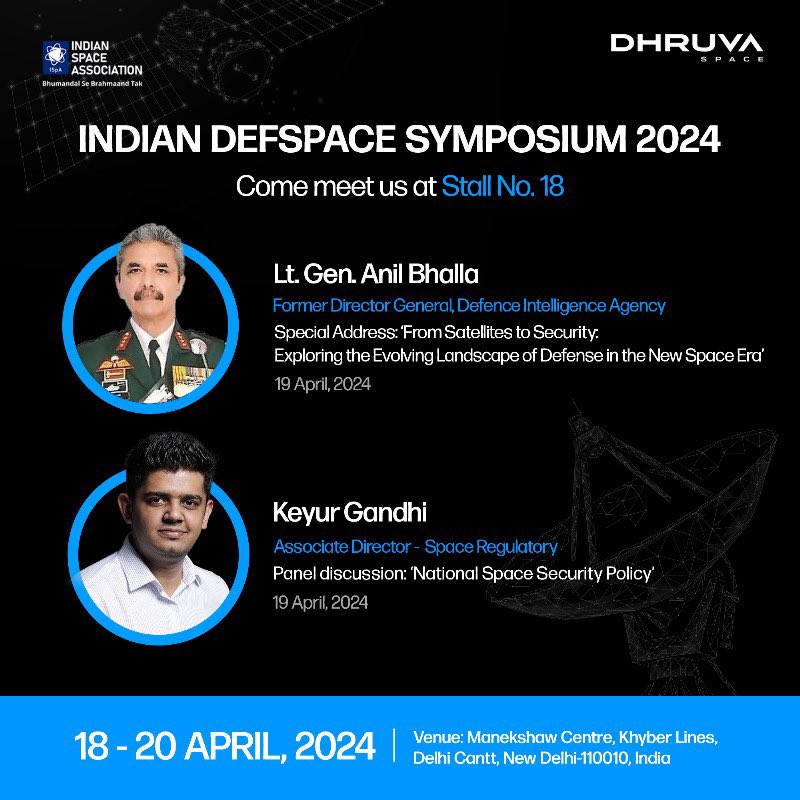 If you are in #NewDelhi, come meet us at #DefSpaceSymposium, organised by @ISpA_India. 
This year, we’ll be diving deep into themes of Defence, Satellites, Policy and the NewSpace era.