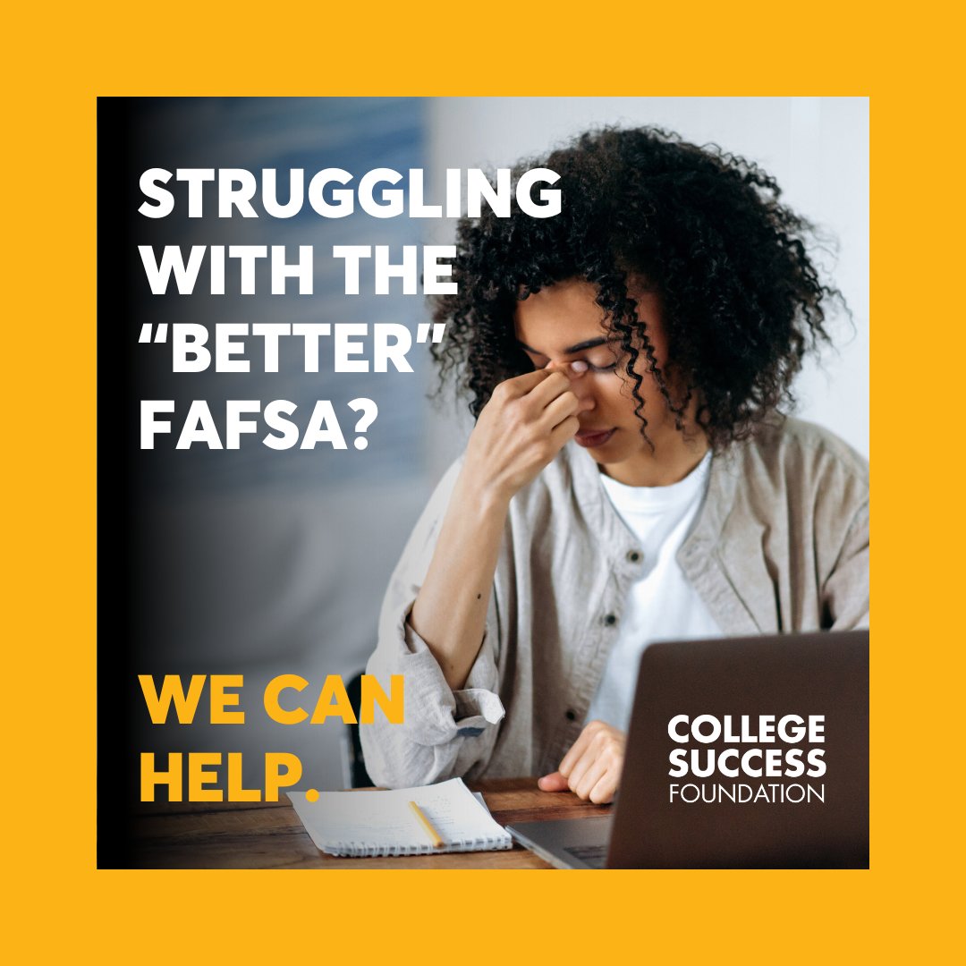 Students or practitioners, are you stuck? We can help. Connect with us at: FAFSAhelp@collegesuccessfoundation.org for support with navigating the new FAFSA form. #FAFSAFastBreak #FinancialAid #College #WAedu