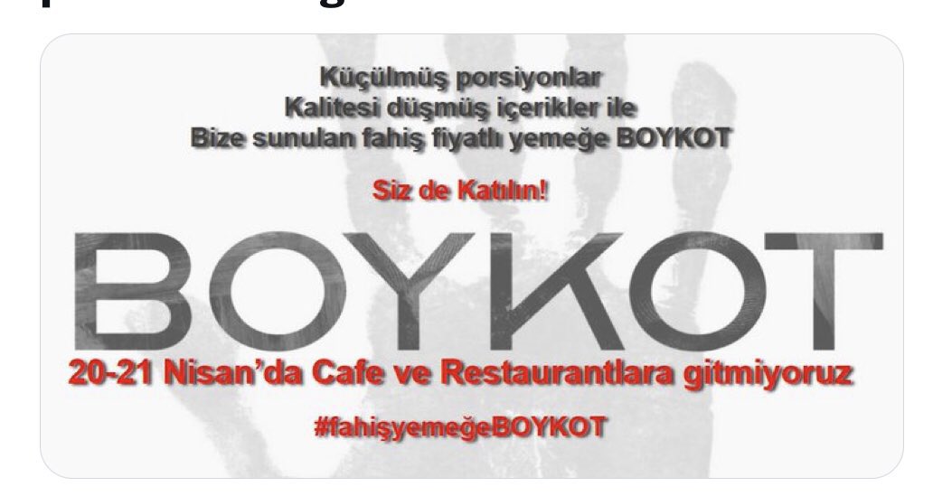 📌21-22 Nisan'da Cafe ve Restaurant boykotuna sen de katıl.
#fahisyemeğeBOYKOT