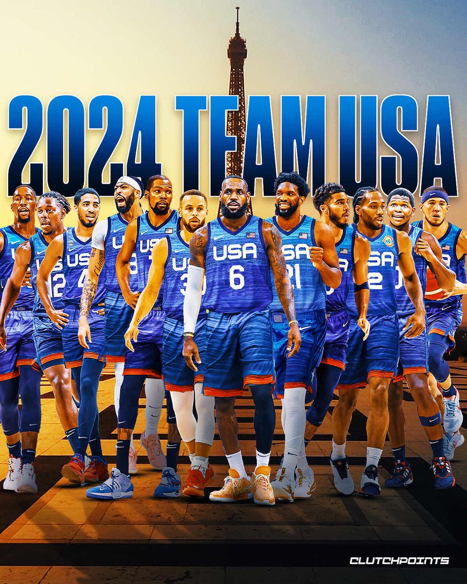 Meet your OFFICIAL 2024 Team USA roster 🤯 🔸LeBron James 🔸Kevin Durant 🔸Steph Curry 🔸Joel Embiid 🔸Anthony Davis 🔸Kawhi Leonard 🔸Jayson Tatum 🔸Anthony Edwards 🔸Tyrese Haliburton 🔸Jrue Holiday 🔸Devin Booker 🔸Bam Adebayo Is there any team in the world that can beat…