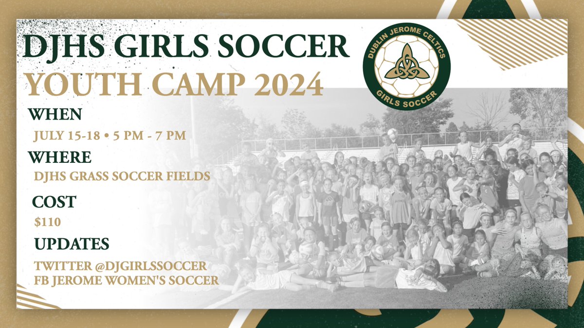 Dublin Jerome Girls Soccer Youth Camp 2024 - click the link below to register and pay docs.google.com/forms/d/1KivsZ…