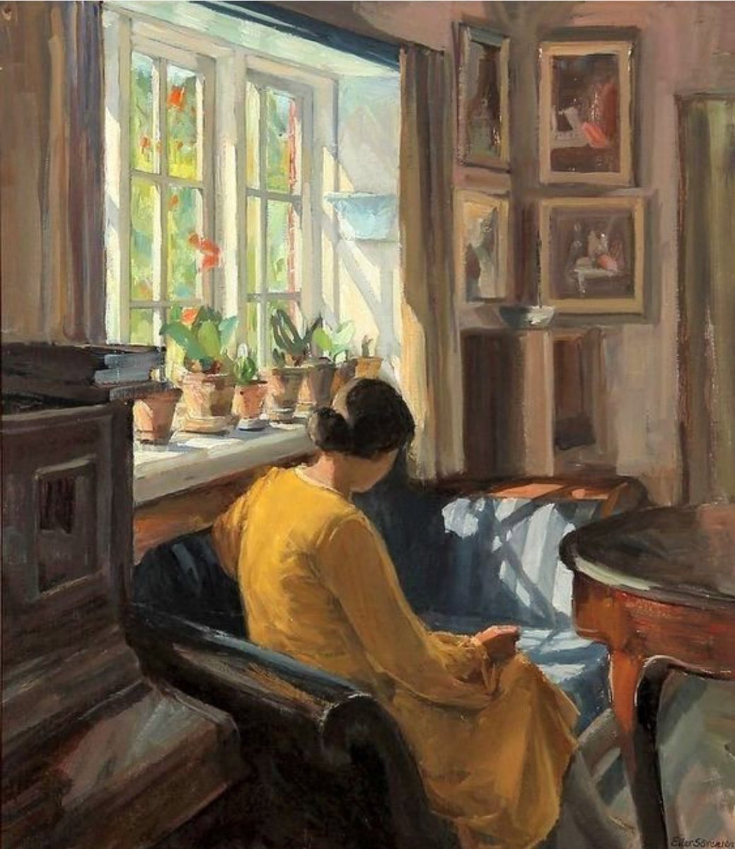 Eiler Sorensen (1869-1953) Interior with a Woman Sitting on a Sofa