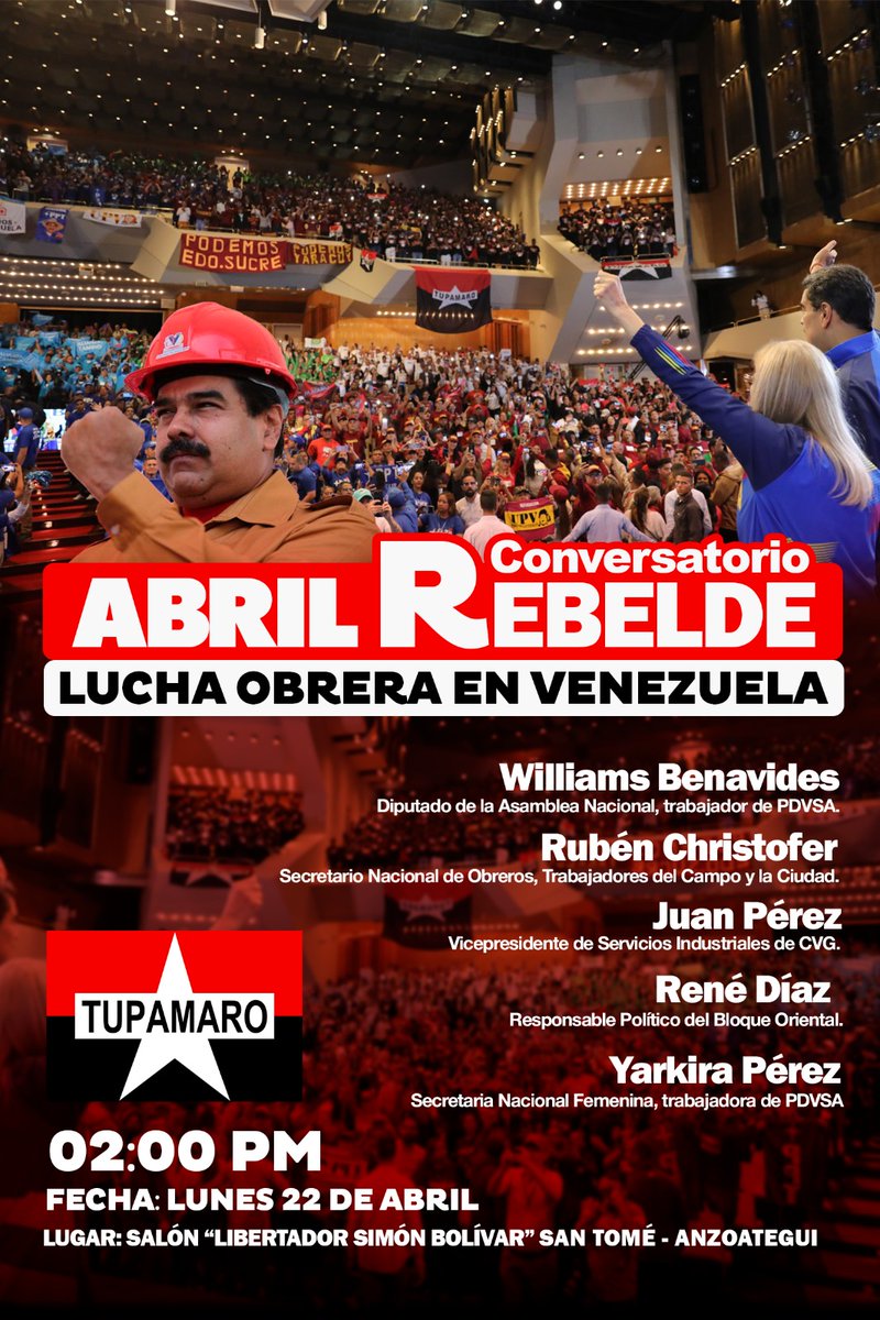 Vamos a la consolidación de una clase obrera firme y consciente, donde asuman los espacios para el fortalecimiento de la Patria. Nuestra Secretaría Nacional de Obreros, Trabajadores del Campo y la cuidad, realizará conversatorio 'Lucha Obrera en Venezuela' @NicolasMaduro