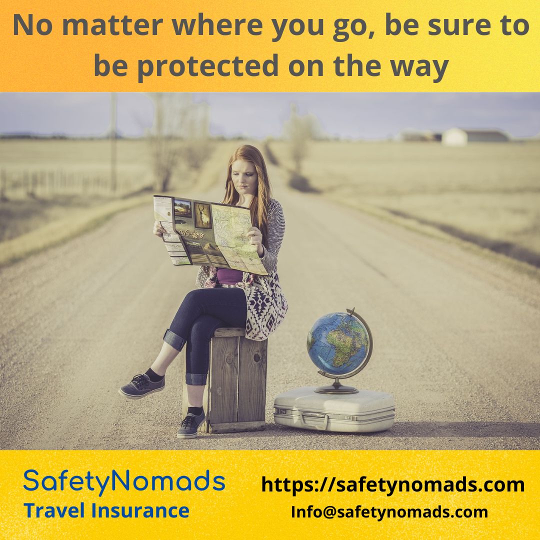 It doesn't matter where you go, make sure you're protected on the way.
#SafetyNomads #TravelInsurance
#Travel #Traveller 
Get a Free Quote: safetynomads.com