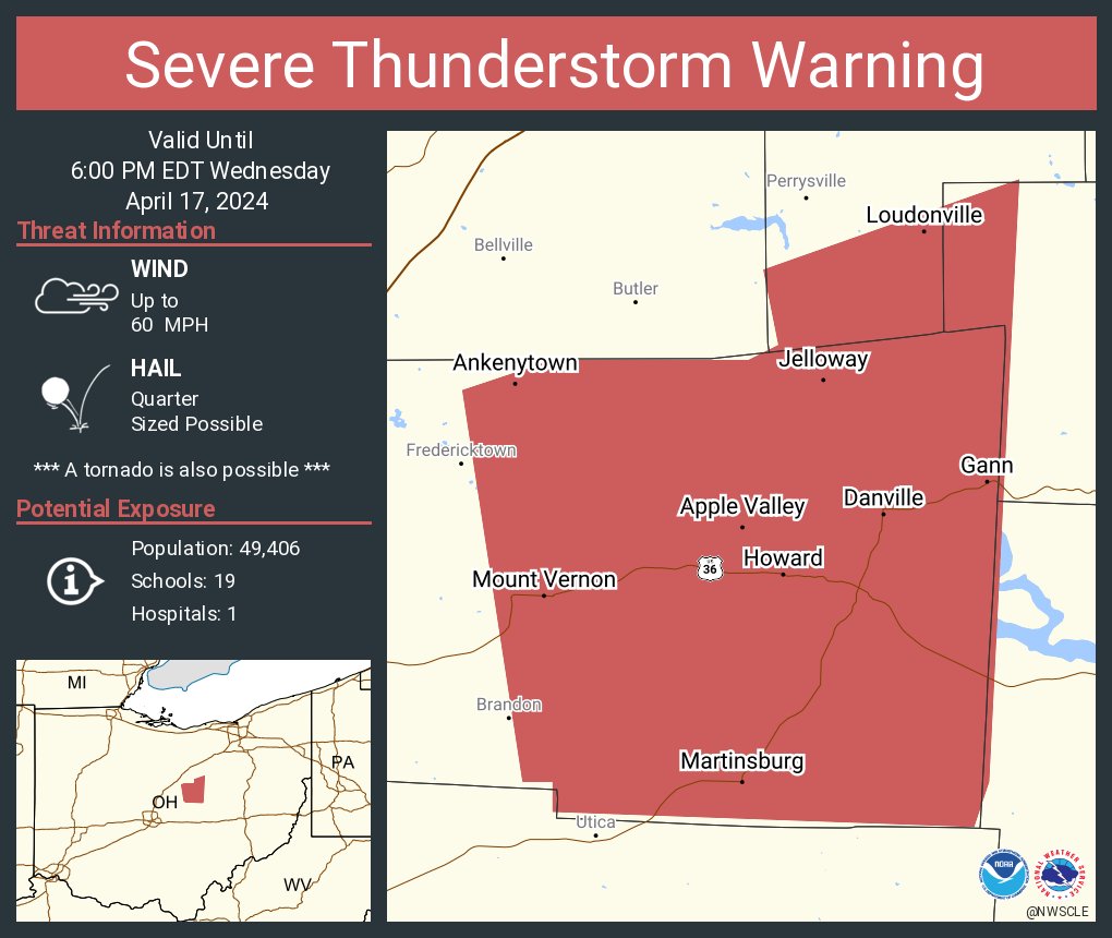 Severe Thunderstorm Warning including Mount Vernon OH, Apple Valley OH and Loudonville OH until 6:00 PM EDT