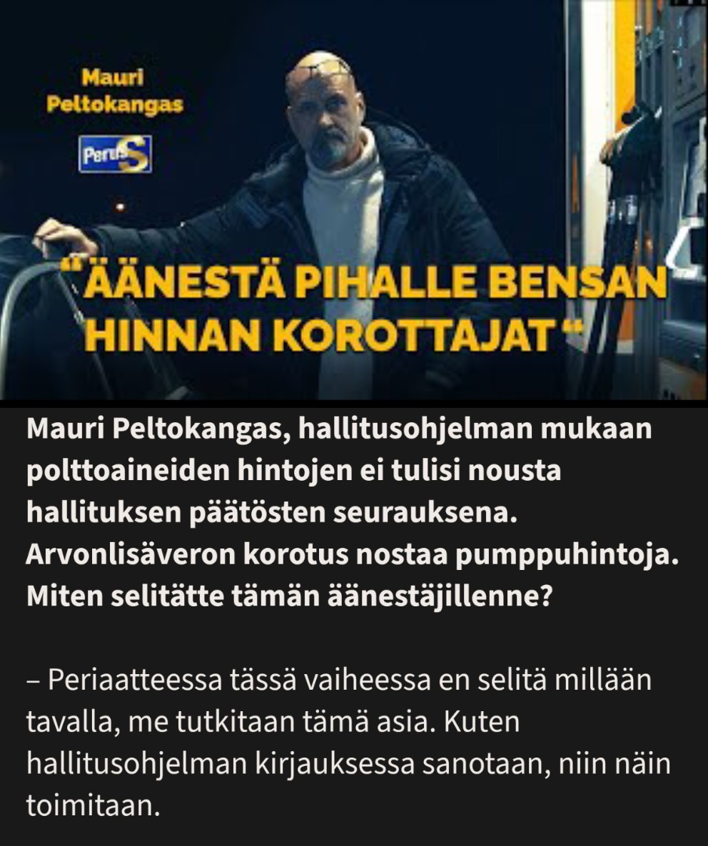 kasvismafioso's tweet photo. @HuhtaniemiMika @Uuninpankkopoik @Dimmu141 @mauripeltokang2 Näillä mennään! 👍
#MauriPeltokangas #perussuomalaiset #bensa #HalpaaPensaa https://t.co/txI8WyU6US