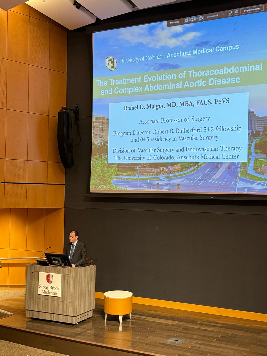 CU Vascular Surgery (@cuvascularsurg) on Twitter photo A huge shoutout to our very own <a href="/RafaMalgor/">Rafael Demarchi Malgor</a> giving a Grand Rounds talk today at Stony Brook University.
The lecture, "The Treatment Evolution of Thoracoabdominal and Complex Abdominal Aortic Disease," was an immense opportunity for all involved. A huge shoutout to our very own <a href="/RafaMalgor/">Rafael Demarchi Malgor</a> giving a Grand Rounds talk today at Stony Brook University.
The lecture, "The Treatment Evolution of Thoracoabdominal and Complex Abdominal Aortic Disease," was an immense opportunity for all involved.