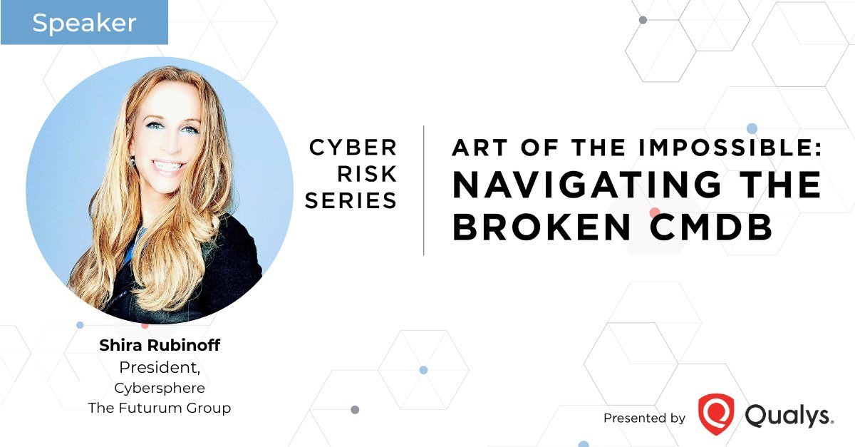 Catch @Shirastweet on 5/8 in the @qualys #CyberRisk Series. She'll be joined by #Qualys, @OASISopen, and #IDBNY experts to talk de-risking external attack surfaces, bringing ITOps & security together, and #assetinventory risk. Register here --> hubs.ly/Q02tfmk70
