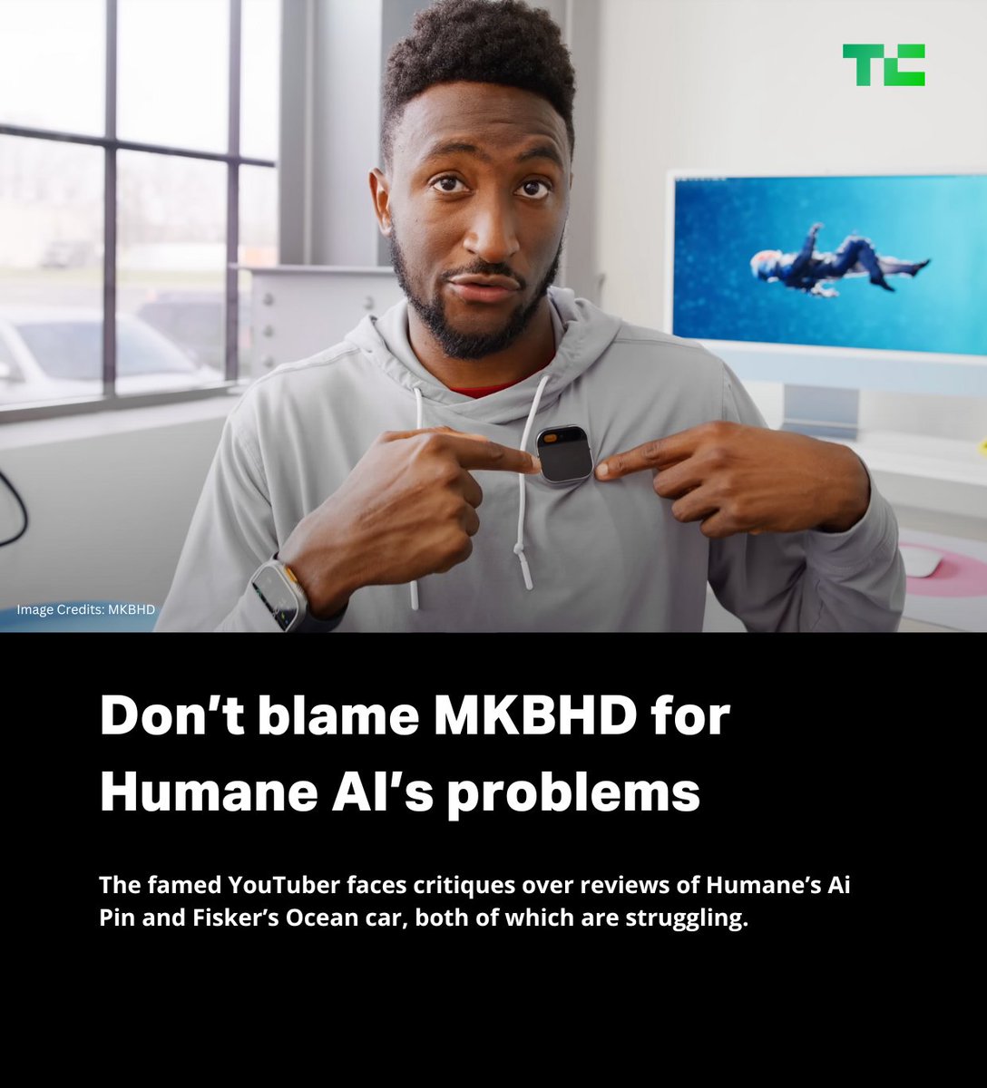 Don't blame the messenger when a product gets a brutal review. @DominicMadori and @asilbwrites break down the backlash to @MKBHD's Humane Ai Pin review, and the broader context around who gets to critique, and when: tcrn.ch/3vMUWrT