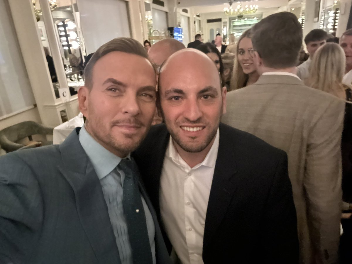 A very special night celebrating my friend @THEJamesWhale receiving his MBE. What a brilliant night @nadine_lamont , @andrejpwalker , @CharlieM_OBE and @chuckthomasuk arranged. And lovely to catch up with @ChrisMoyles and @mattgoss as ever