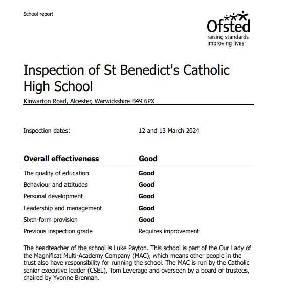 It’s been an absolute pleasure to lead this school on its journey from RI to Good. 

An amazing group of students, staff and families have contributed to this fantastic success. 

I am very proud of each and every one of them.

#SBE

💛❤️💙