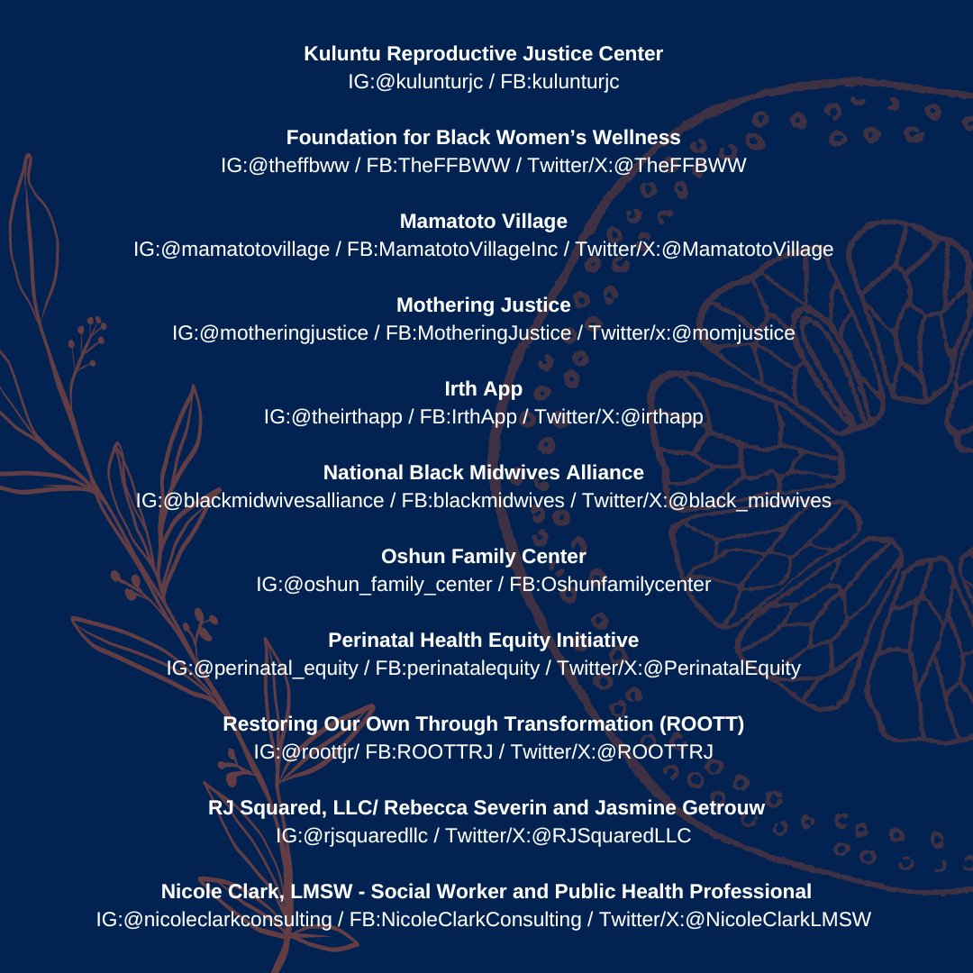 (1/2) Centering & elevating Black voices in their healthcare narratives is essential for challenging & dismantling the systemic racism that pervades medical & social services. #SwipeLeft to view @BlkMamasMatter partners you can follow and support today! #BMHW24