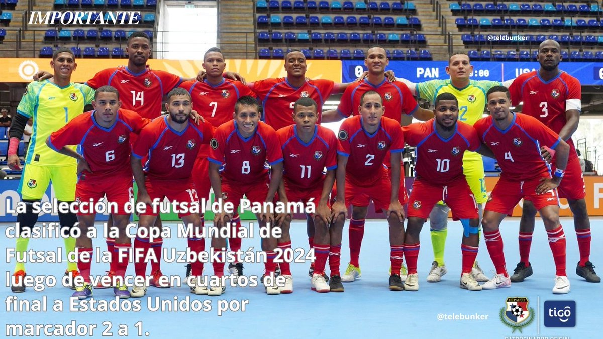 #Panama al Mundial. La selección de futsal de Panamá clasificó a la Copa Mundial de Futsal de la FIFA Uzbekistán 2024 luego de vencer en cuartos de final a Estados Unidos por marcador 2 a 1. @Concacaf  @fepafut #PanamaFUTSAL  #Futsal #Concacaffutsal