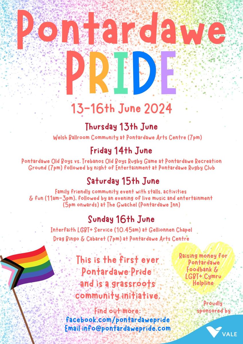 13-16 Mehefin - Pontardawe Pride am y dro gyntaf! 13-16th June - Pontardawe Pride, for the first time ever! With @WBC_Cardiff! @PontardaweArts @PontardawePride (Insta + Facebook)