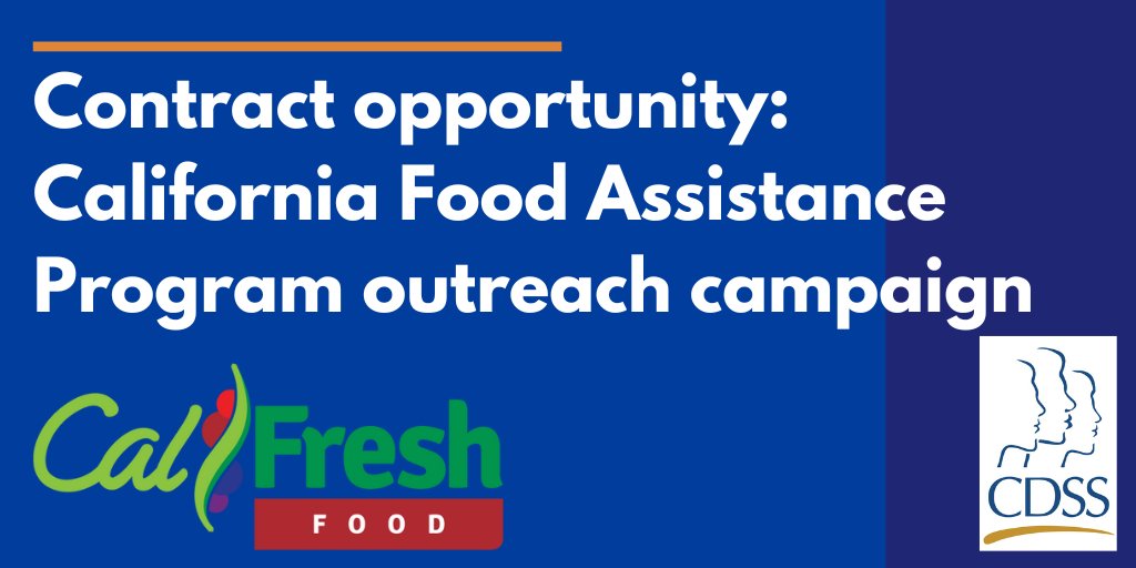CDSS is requesting proposals from qualified contractors to develop and conduct a statewide application assistance outreach campaign to support the California Food Assistance Program (CFAP) expansion! Learn more at the California State Contracts Register: bit.ly/4ctKgPg