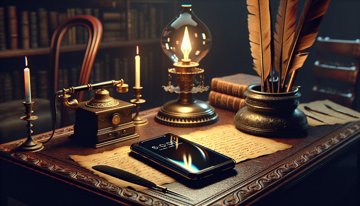 visionpaletteAI's tweet photo. Need a creative writing idea?

“Create a photo realistic image of an office from 1892 with a modern day object.”

Key things to reflect on:
i) how did it get there?
ii) what are the implications?

#visionpalette #AIArtwork #aiartcommunity #AIArtGallery #writing  #formtimeideas https://t.co/1mRiq8M9JJ