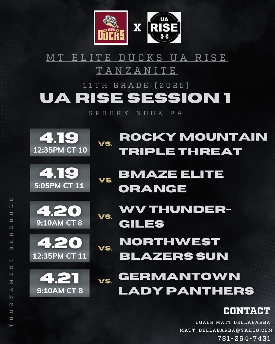 MTEliteDucks's tweet photo. College coaches check out our HS Girls Under Armour teams schedules for UA Rise session I at Spooky Nook PA this weekend!
These teams are loaded with high level college prospects who you will want to see play!
#MTEDFamily #UARiseDucks #HighLevelProspects #RepresentMA https://t.co/Xqgmv5ZGRN