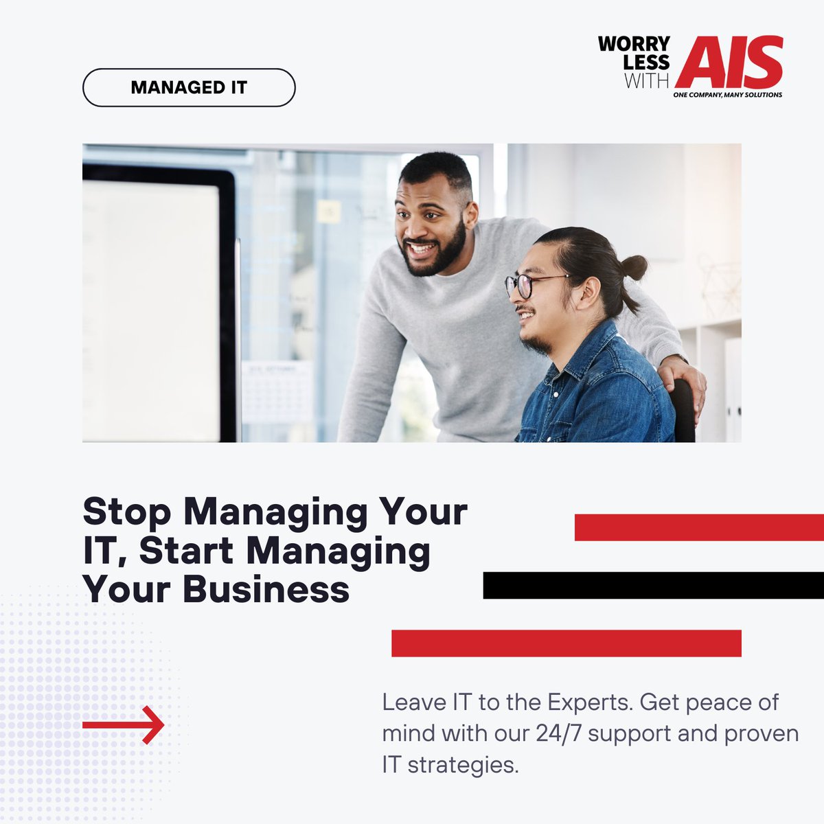 AIS_Now's tweet image. What's your biggest IT headache?   Comment below and let's chat! ! #managedIT #ITsupport #conversationstarter #WorryLeswithAIS