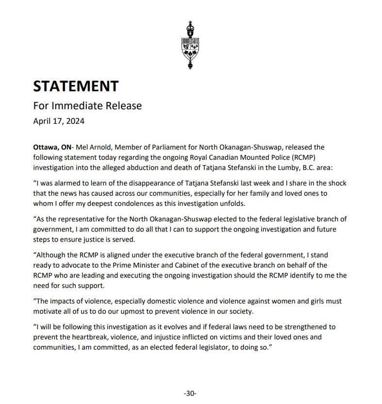 My statement on the ongoing Royal Canadian Mounted Police (RCMP) investigation. I will be following as it evolves and will do all that I can to support the ongoing investigation If federal laws need to be strengthened, I am committed, as an elected federal legislator, to doing so