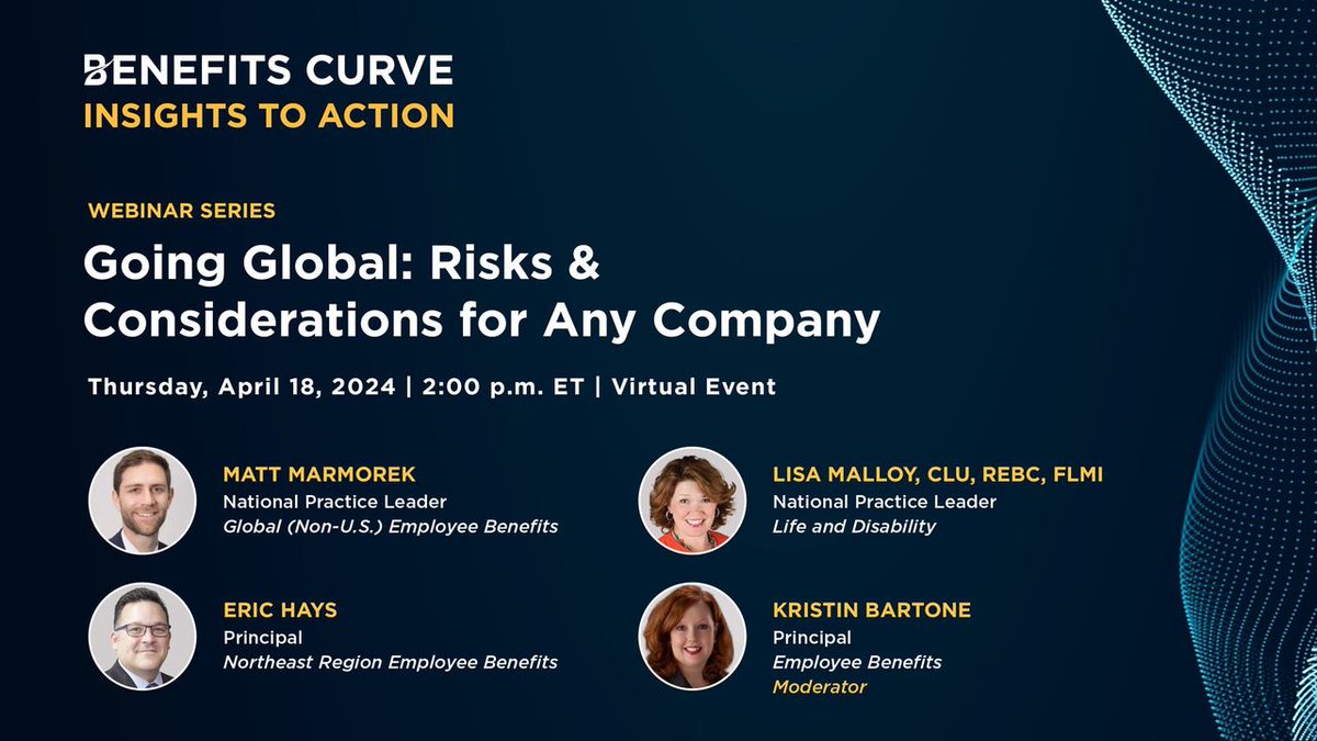 Join our EPIC #GlobalBenefits Solutions team for a webinar tomorrow. Our specialists will provide insights and recommendations to help you make secure decisions for your global strategy. Register now! bit.ly/3xBW4iu #EPICWebinar #Insurance #EmployeeBenefits