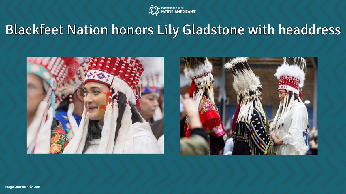 On Tuesday, March 26, the Blackfeet Nation hosted 'Lily Gladstone Day' in Browning, Montana. 🗻 Gladstone grew up on the Blackfeet Indian Reservation and graduated from the University of Montana, where the Blackfeet Nation presented Gladstone with a headdress.❤️ #SuccessStory