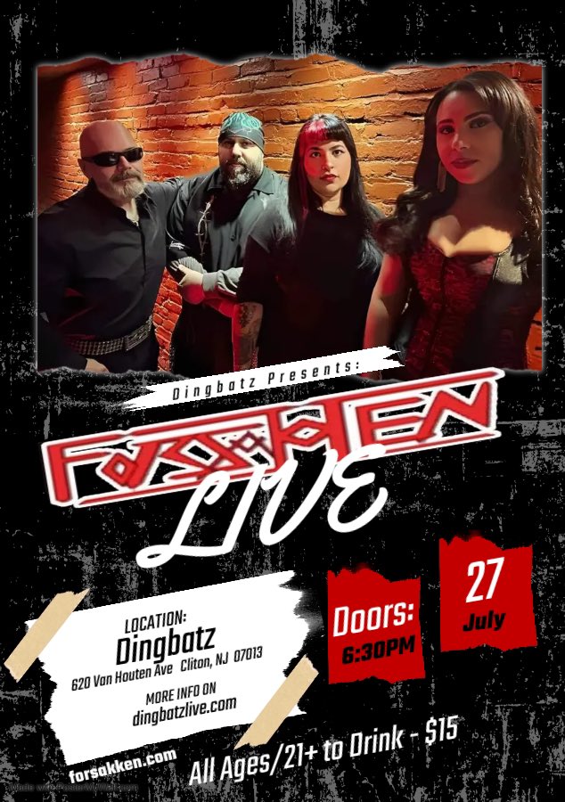 We are coming to Dingbatz in Clifton, New Jersey on July 27th and it's ALL AGES! Of course it's 21+ to drink. Hope to see our Jersey peeps there! 
🤘😝🤘

#liveband #livemusic #femalefrontedmetal #liveconcert #femalefrontedband #rockband #concert2024 #flyer