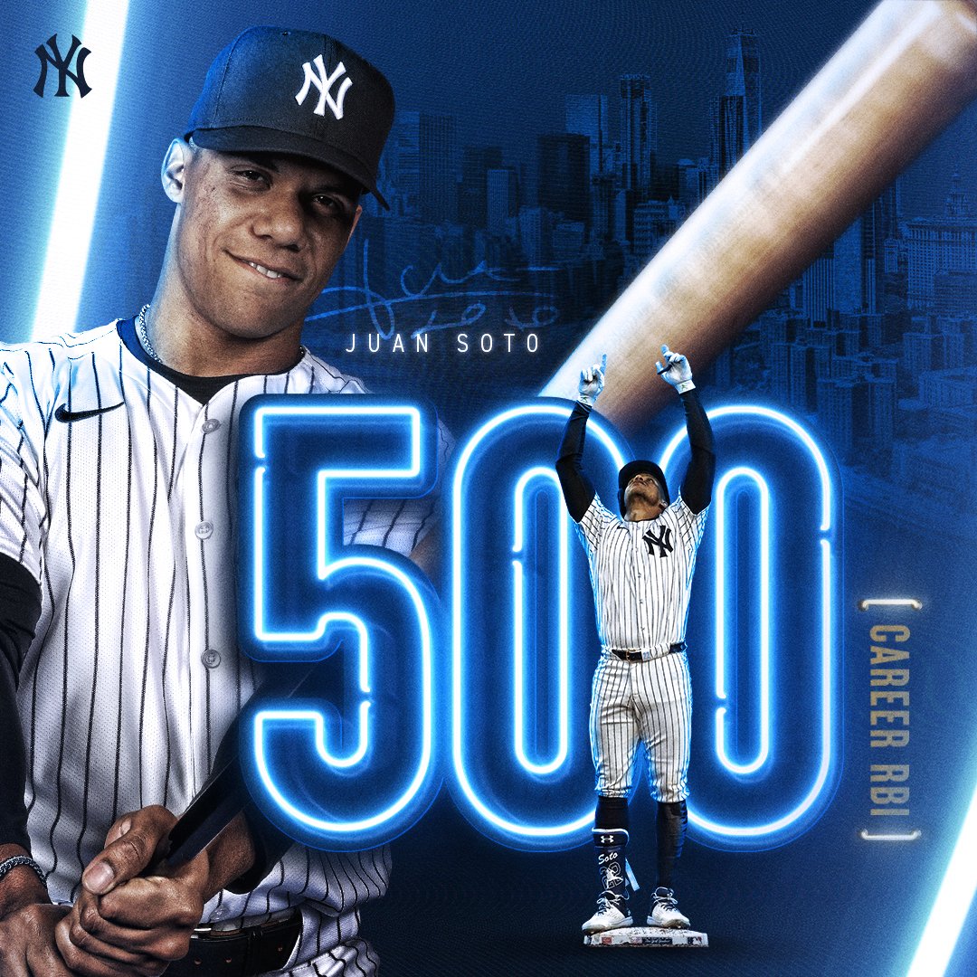 Yankees's tweet photo. 5⃣0⃣0⃣ RBI 🔥

Congrats, @JuanSoto25_ 👏 https://t.co/auEgNGvxn4