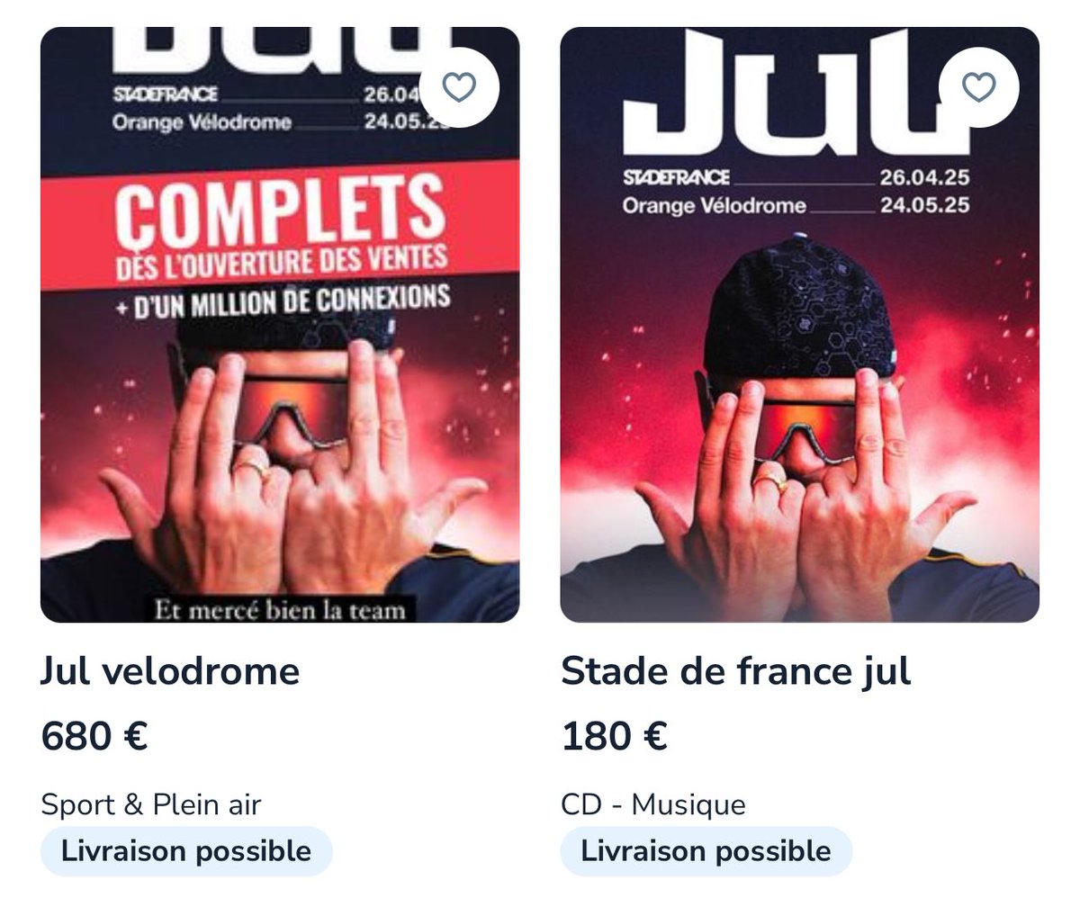 thejomblog's tweet photo. On en parle des places de concert de @jul qui se vendent entre 180€ et jusqu’à 1000€, c’est scandaleux pour les vrais supporters #TeamJul
#doretdeplatine #jul2025 #Julconcert #julvelodrome https://t.co/bRqeXwxNRu