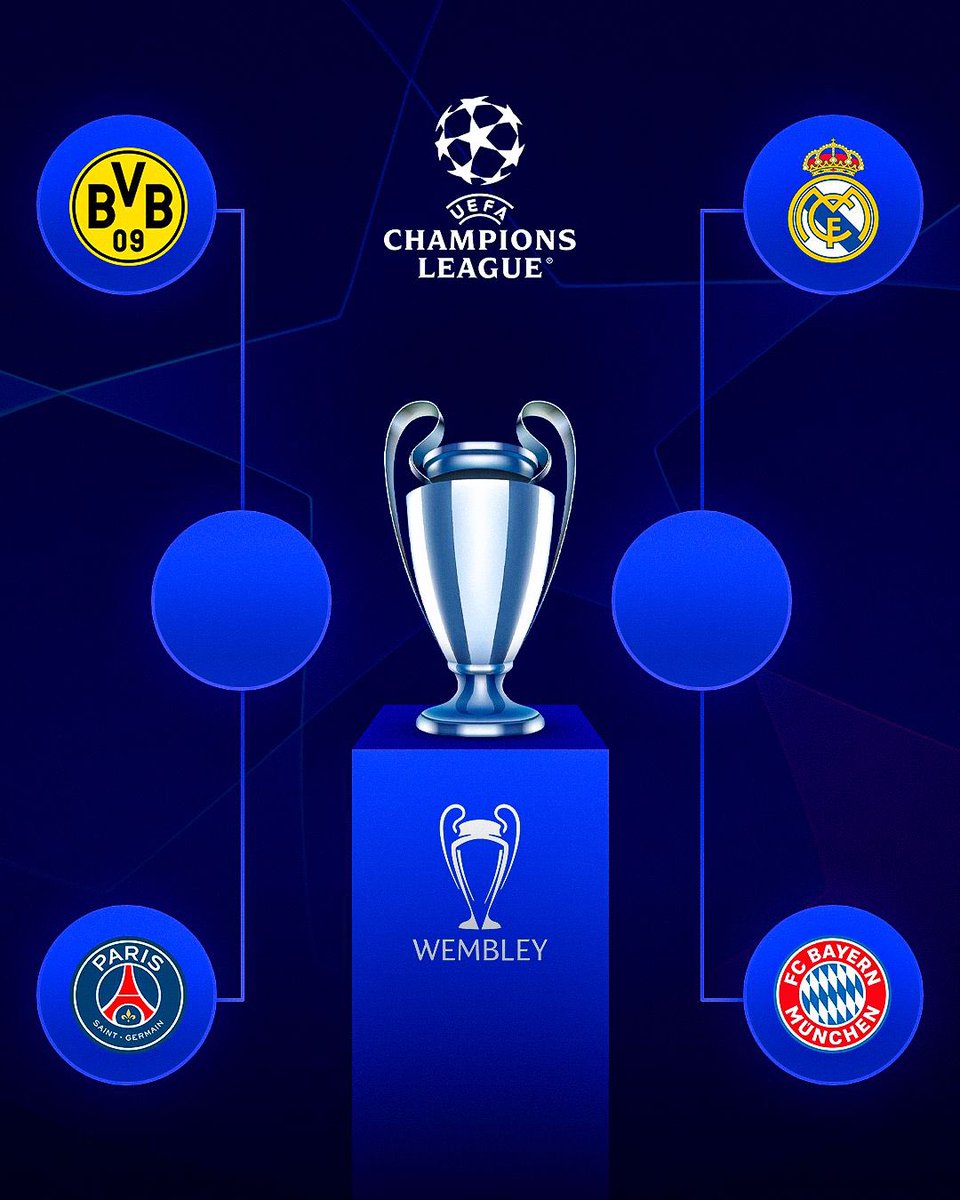🚨 Champions League semi finals. 🇩🇪 FC Bayern 🆚 Real Madrid 🇪🇸 🇩🇪 Borussia Dortmund 🆚 PSG 🇫🇷