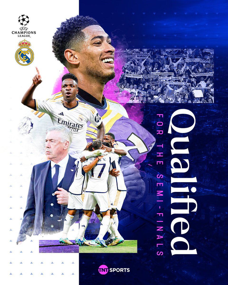 footballontnt's tweet photo. Real Madrid knock out Manchester City to reach the Champions League semi-finals! 🏆🙌

#UCL https://t.co/xDldAJbMmT