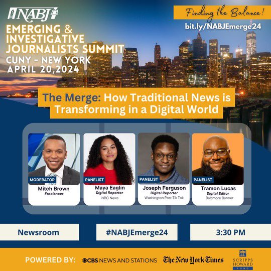 This Saturday I’ll be speaking with some very talented folks at @NABJ’s Emerging and Investigative Journalists Summit in NY. We’ll be discussing the evolution of storytelling on digital & social platforms. If you’re attending, stop by and connect with me on LinkedIn!