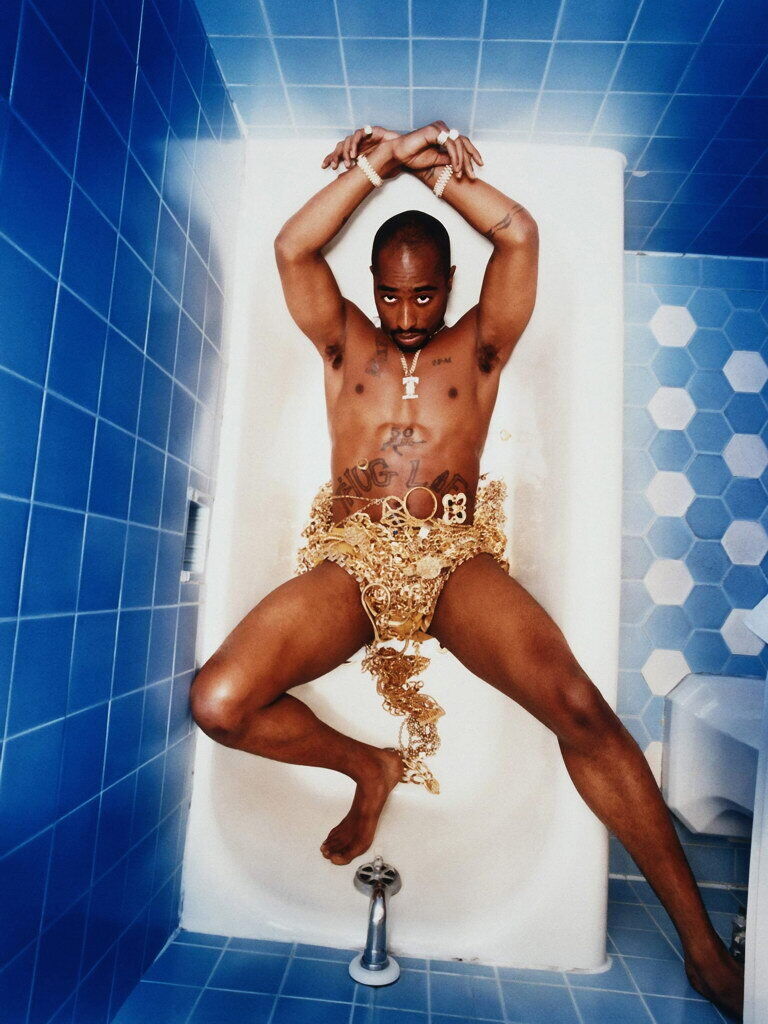 Nle Choppa recreates the iconic bathtub photo of Tupac 👀