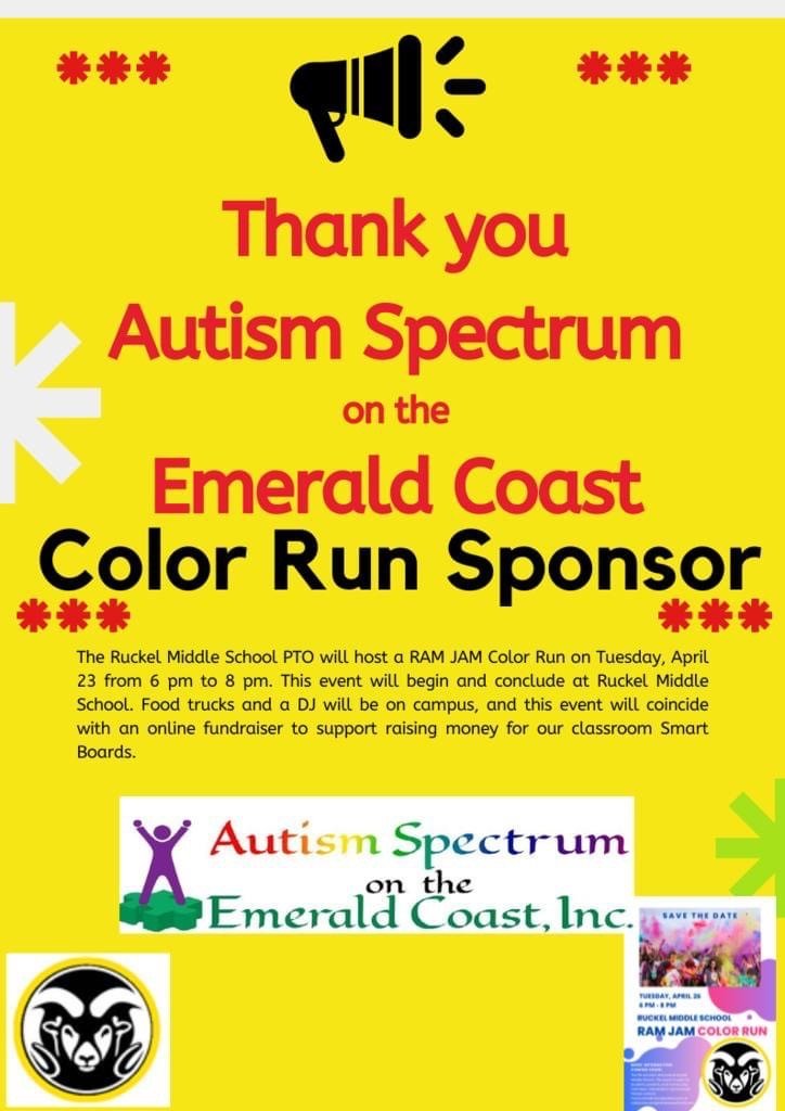 Please support our color run sponsors. Join us for the color run Tuesday of next week.