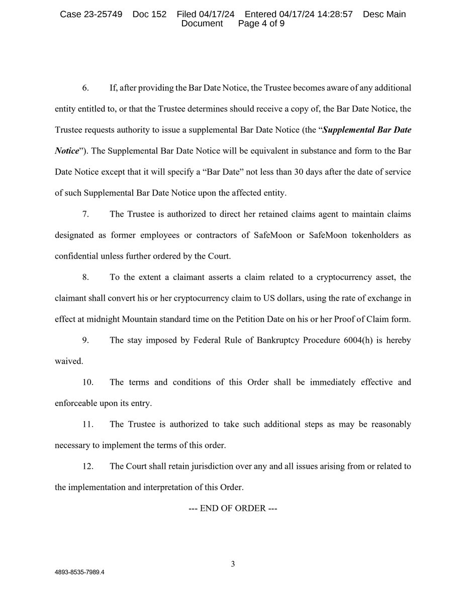 ORDER (I) ESTABLISHING DEADLINES FOR FILING PROOFS OF CLAIM; (II) APPROVING FORM AND MANNER OF NOTICE THEREOF; AND (III) GRANTING RELATED RELIEF
