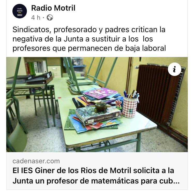 Y así es como muere la Educación pública. Las bajas se cubren tarde y mal y ahora la Junta no está por la labor de cubrir dichas bajas.