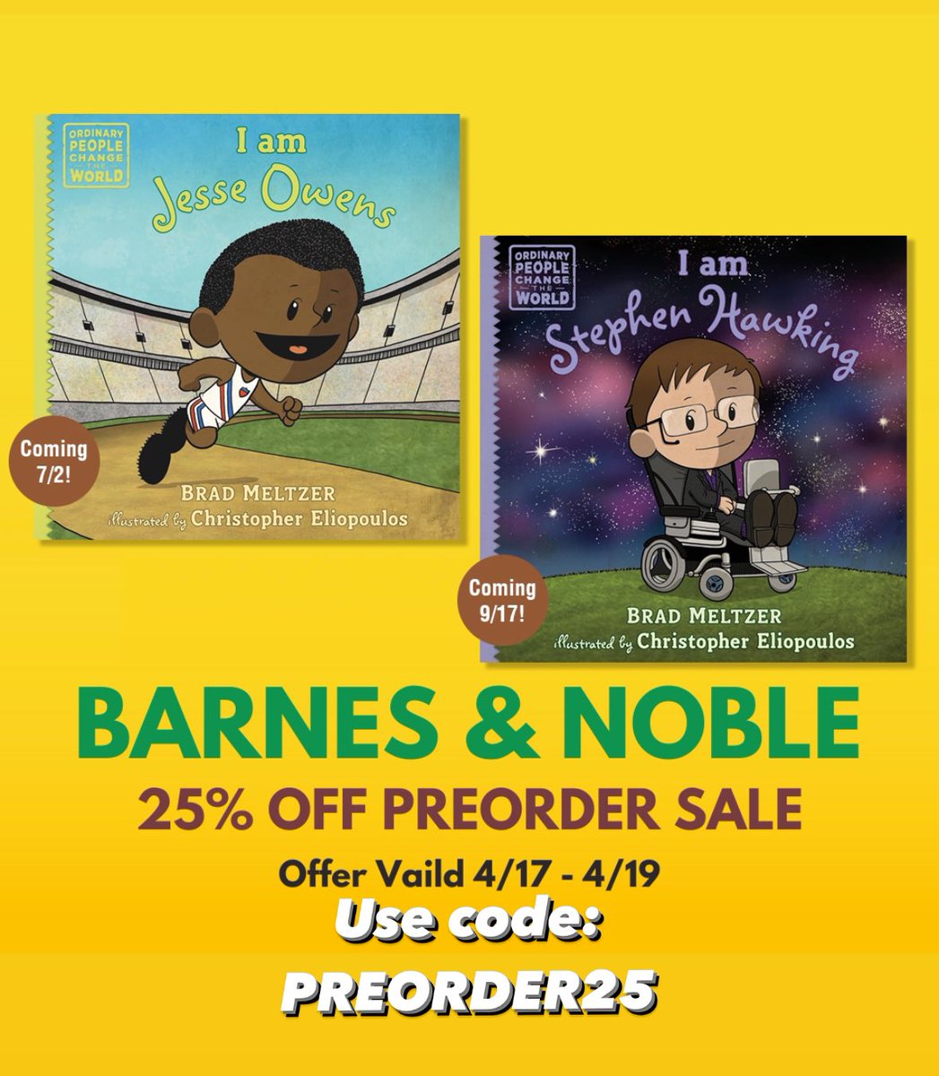 Use code: PREORDER25. Two days only at Barnes & Noble. barnesandnoble.com/w/i-am-jesse-o…. I am Jesse Owens and I am Stephen Hawking by me and @chriseliopoulos @bnbuzz #book