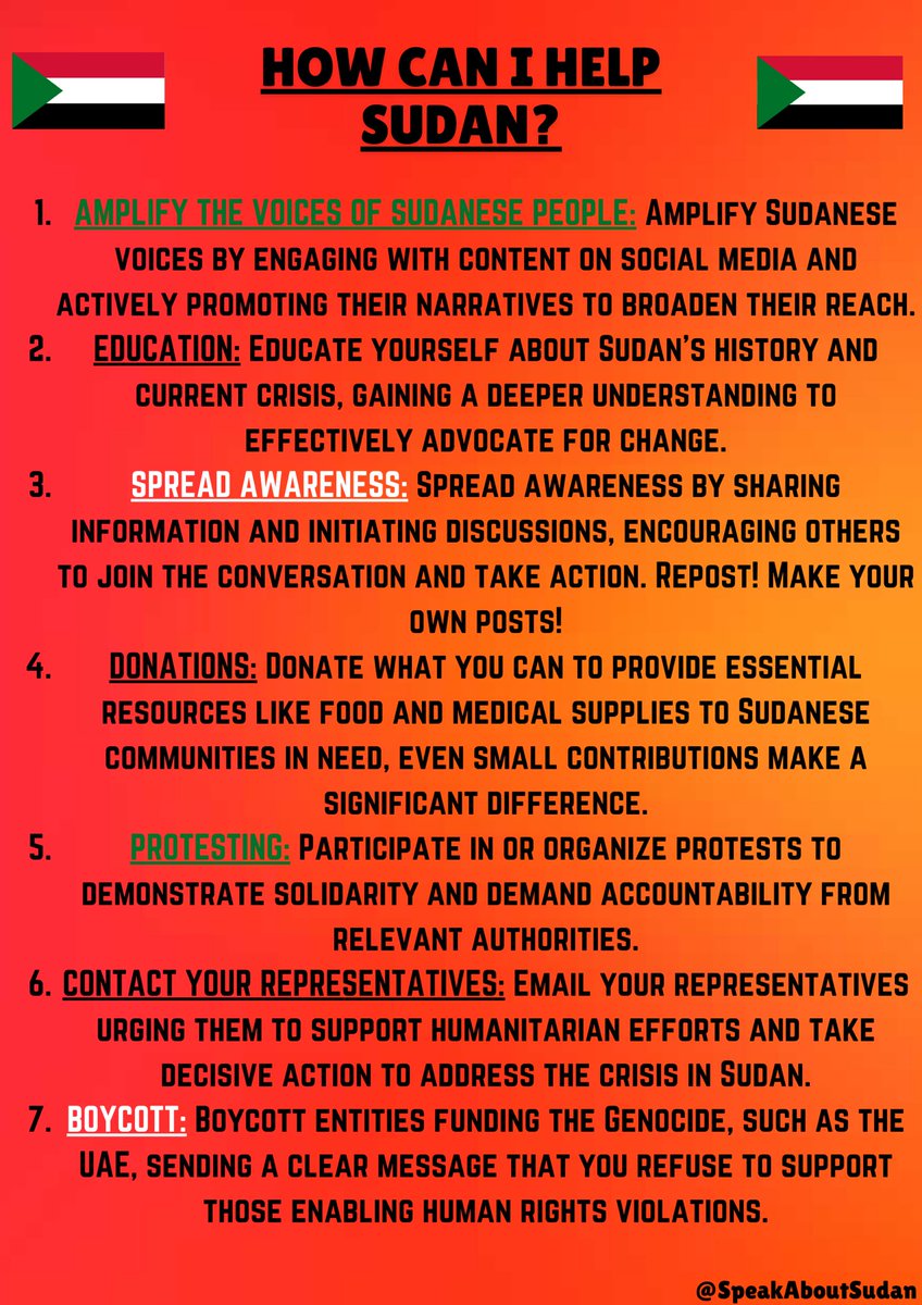 You want to help Sudan? Check out our call to action poster with detailed steps on how you can help Sudanese people during this critical time. Let's stand in solidarity and support those in need. #KeepEyesOnSudan #SudanCrisis